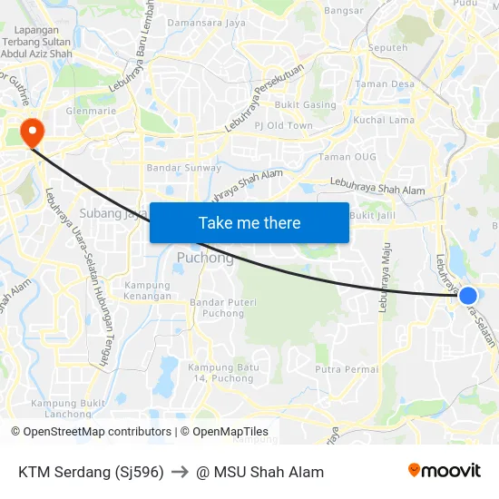 KTM Serdang (Sj596) to @ MSU Shah Alam map