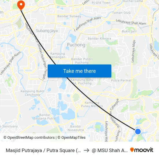 Masjid Putrajaya / Putra Square (Ppj48) to @ MSU Shah Alam map