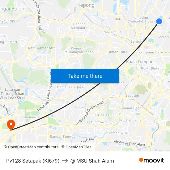 Pv128 Setapak (Kl679) to @ MSU Shah Alam map