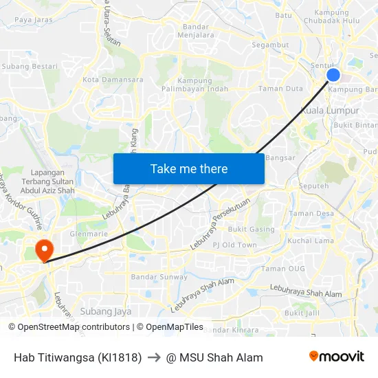 Hab Titiwangsa (Kl1818) to @ MSU Shah Alam map