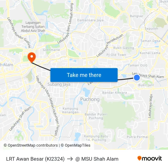 LRT Awan Besar (Kl2324) to @ MSU Shah Alam map