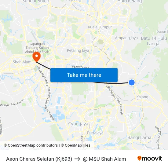 Aeon Cheras Selatan (Kj693) to @ MSU Shah Alam map