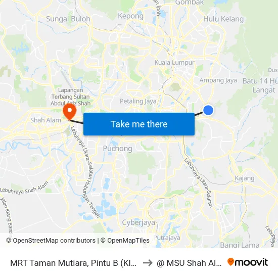 MRT Taman Mutiara, Pintu B (Kl756) to @ MSU Shah Alam map