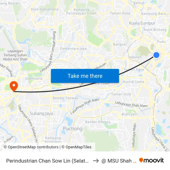 Perindustrian Chan Sow Lin (Selatan) (Kl805) to @ MSU Shah Alam map