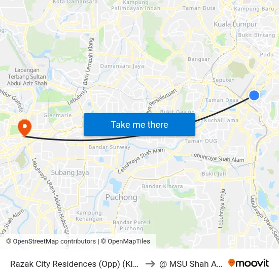 Razak City Residences (Opp) (Kl1789) to @ MSU Shah Alam map