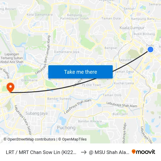 LRT / MRT Chan Sow Lin (Kl2207) to @ MSU Shah Alam map
