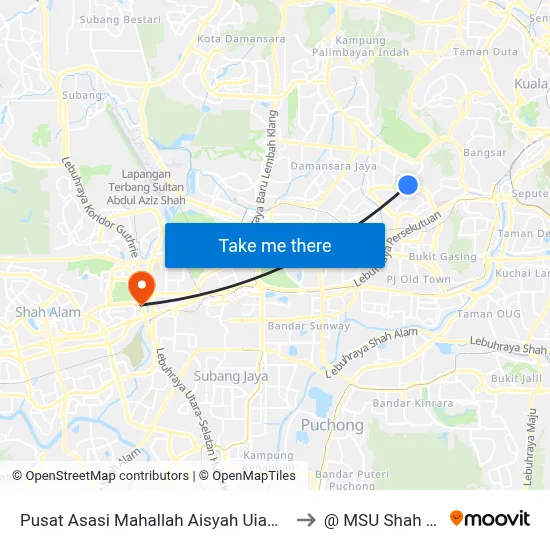 Pusat Asasi Mahallah Aisyah Uiam (Pj239) to @ MSU Shah Alam map