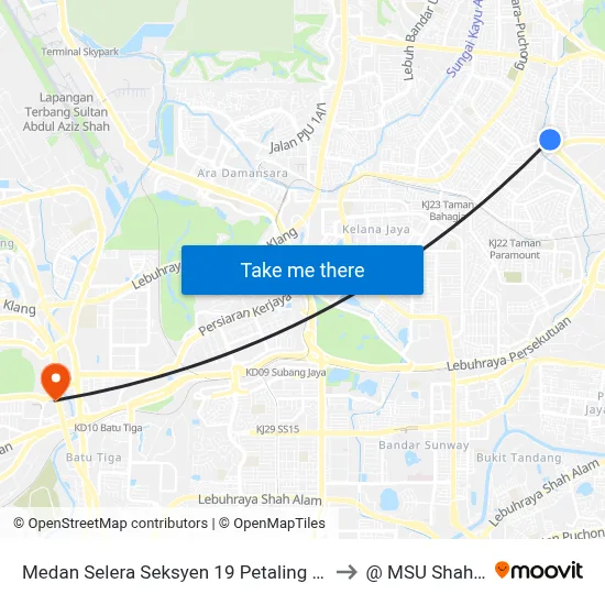 Medan Selera Seksyen 19 Petaling Jaya (Pj312) to @ MSU Shah Alam map