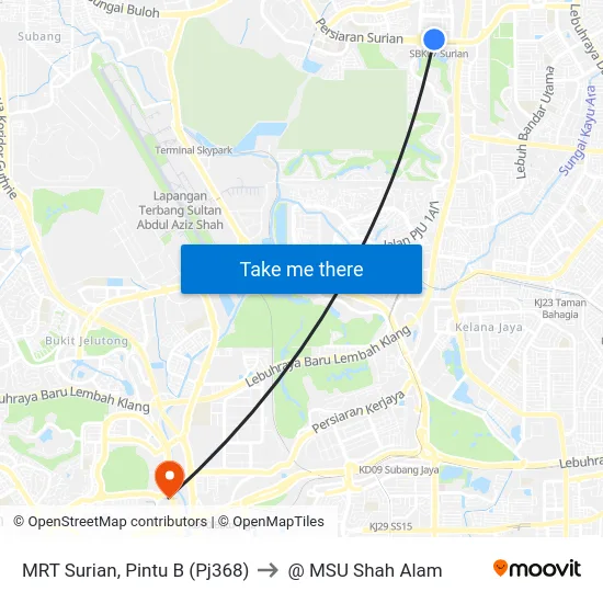 MRT Surian, Pintu B (Pj368) to @ MSU Shah Alam map
