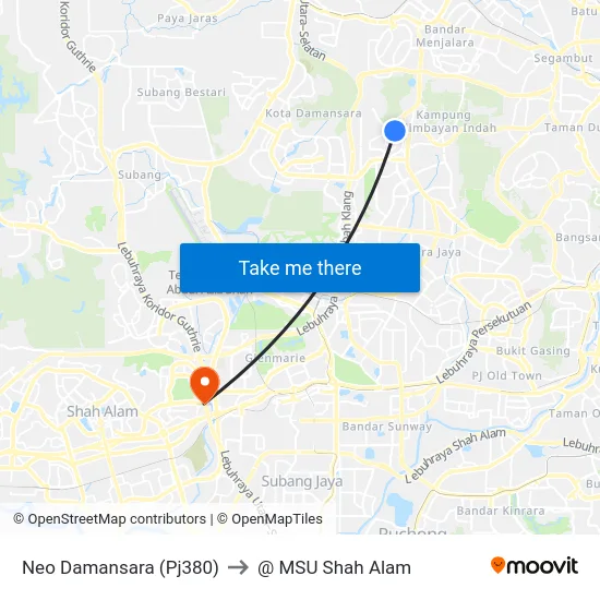 Neo Damansara (Pj380) to @ MSU Shah Alam map