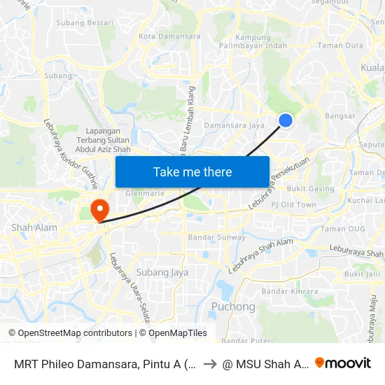 MRT Phileo Damansara, Pintu A (Pj823) to @ MSU Shah Alam map