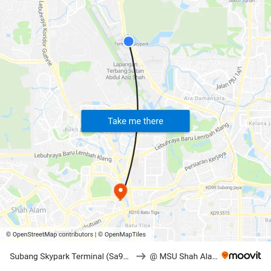 Subang Skypark Terminal (Sa904) to @ MSU Shah Alam map