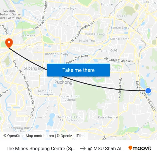 The Mines Shopping Centre (Sj640) to @ MSU Shah Alam map