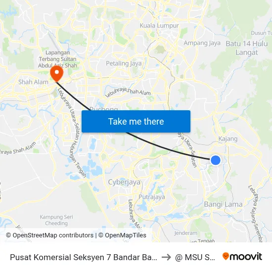 Pusat Komersial Seksyen 7 Bandar Baru Bangi (Selatan) (Kj439) to @ MSU Shah Alam map