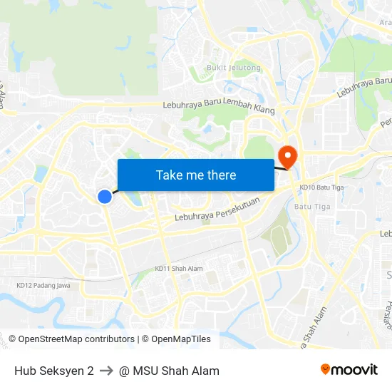 Hub Seksyen 2 to @ MSU Shah Alam map