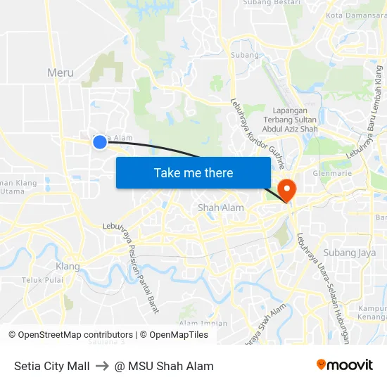 Setia City Mall to @ MSU Shah Alam map