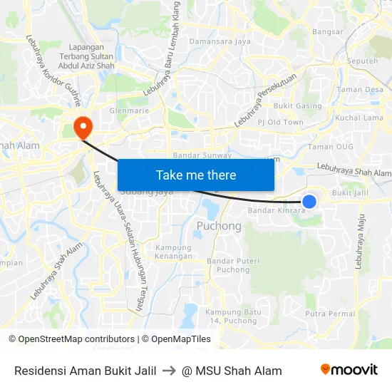 Residensi Aman Bukit Jalil to @ MSU Shah Alam map