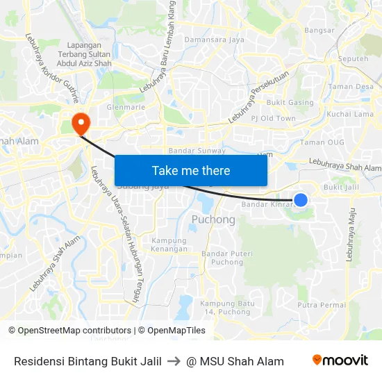 Residensi Bintang Bukit Jalil to @ MSU Shah Alam map
