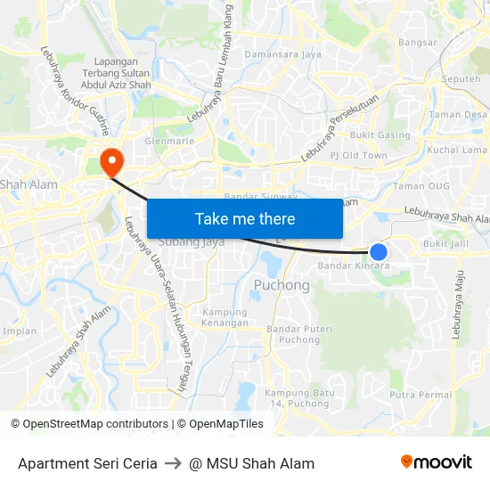 Apartment Seri Ceria to @ MSU Shah Alam map