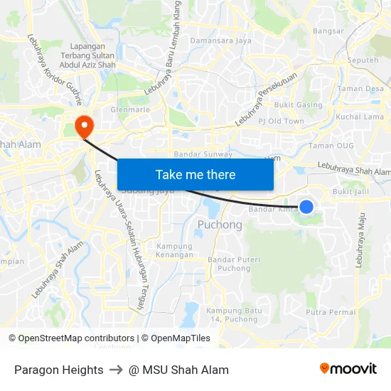 Paragon Heights to @ MSU Shah Alam map