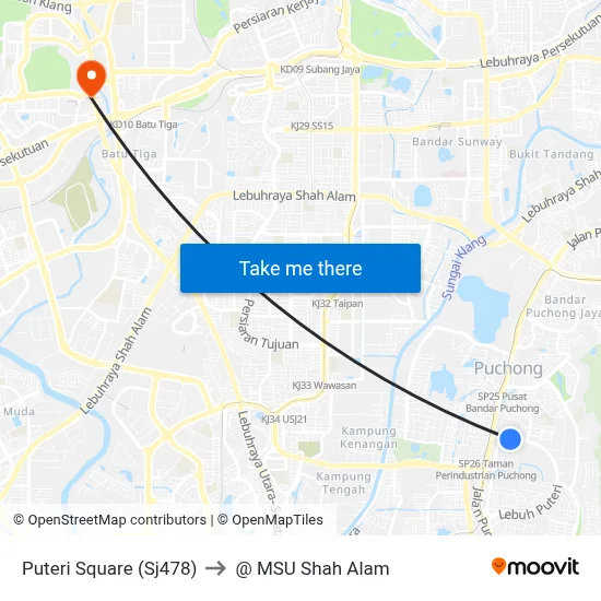 Puteri Square (Sj478) to @ MSU Shah Alam map