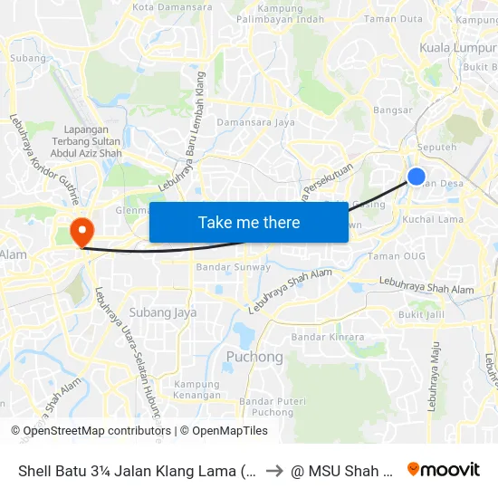 Shell Batu 3¼ Jalan Klang Lama (Kl1181) to @ MSU Shah Alam map