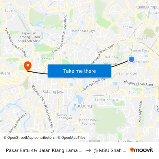 Pasar Batu 4½ Jalan Klang Lama (Kl1212) to @ MSU Shah Alam map