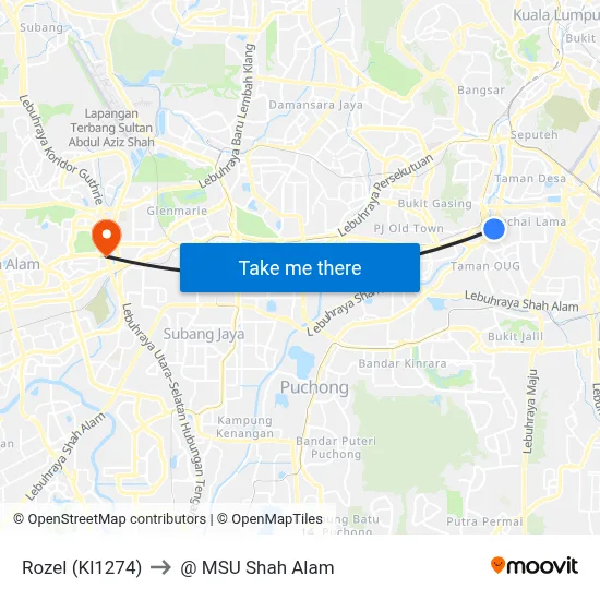 Rozel (Kl1274) to @ MSU Shah Alam map