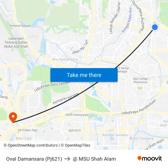 Oval Damansara (Pj621) to @ MSU Shah Alam map