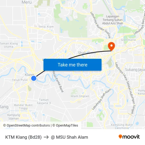 KTM Klang (Bd28) to @ MSU Shah Alam map