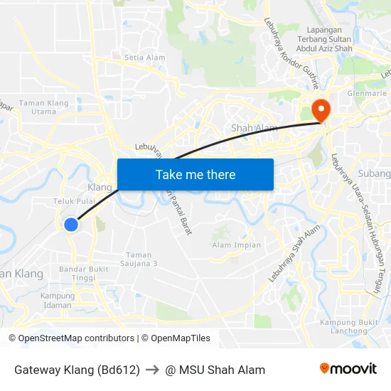 Gateway Klang (Bd612) to @ MSU Shah Alam map