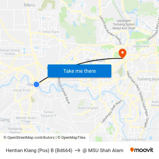 Hentian Klang (Pos) B (Bd664) to @ MSU Shah Alam map