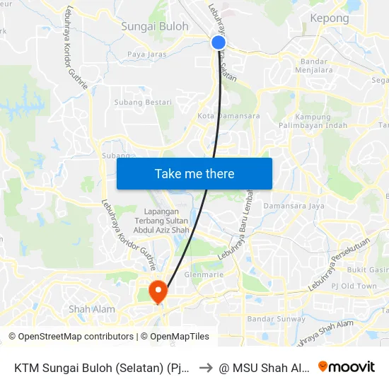 KTM Sungai Buloh (Selatan) (Pj587) to @ MSU Shah Alam map