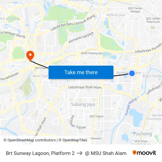 Brt Sunway Lagoon, Platform 2 to @ MSU Shah Alam map