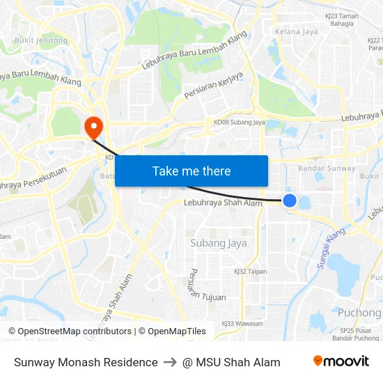 Sunway Monash Residence to @ MSU Shah Alam map