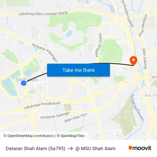 Dataran Shah Alam (Sa795) to @ MSU Shah Alam map
