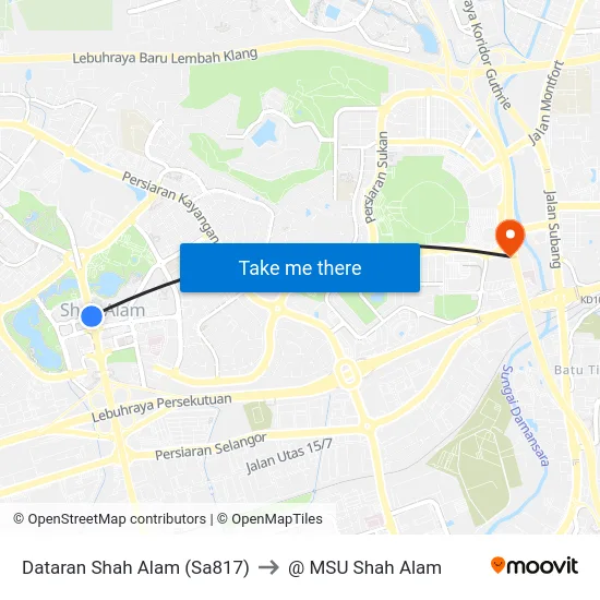 Dataran Shah Alam (Sa817) to @ MSU Shah Alam map