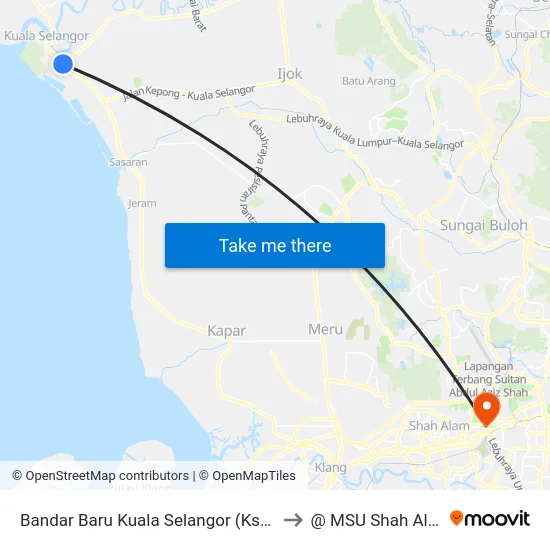 Bandar Baru Kuala Selangor (Ks141) to @ MSU Shah Alam map