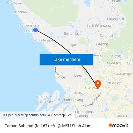 Taman Sahabat (Ks167) to @ MSU Shah Alam map
