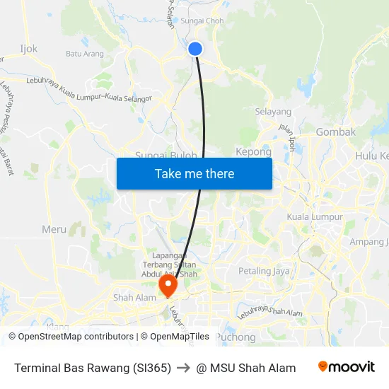 Terminal Bas Rawang (Sl365) to @ MSU Shah Alam map