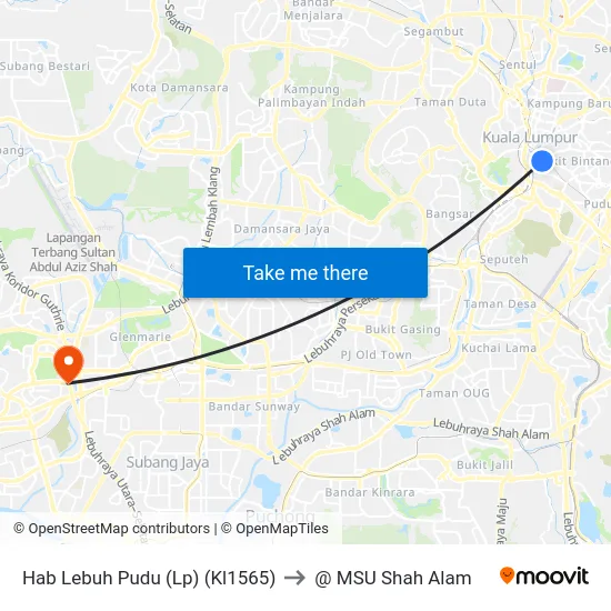 Hab Lebuh Pudu (Lp) (Kl1565) to @ MSU Shah Alam map