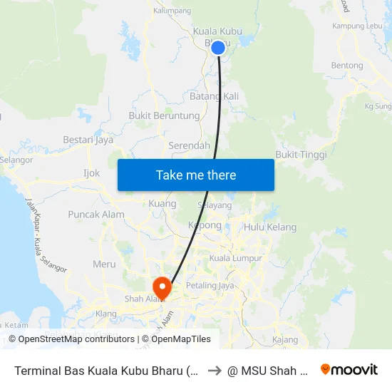 Terminal Bas Kuala Kubu Bharu (Hs170) to @ MSU Shah Alam map