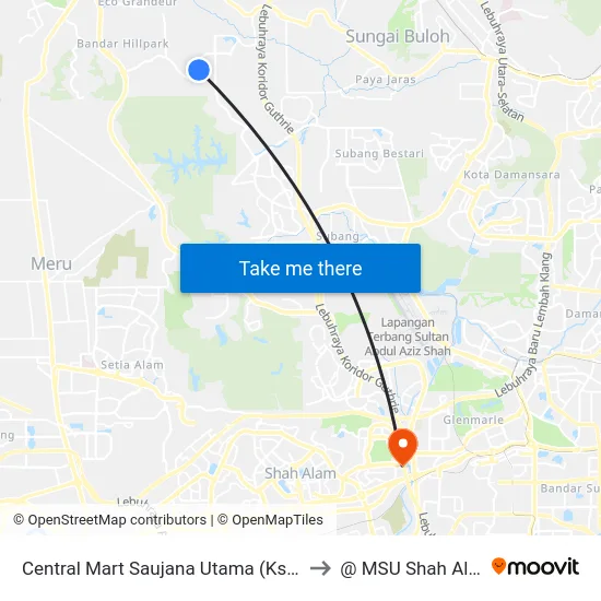 Central Mart Saujana Utama (Ks318) to @ MSU Shah Alam map