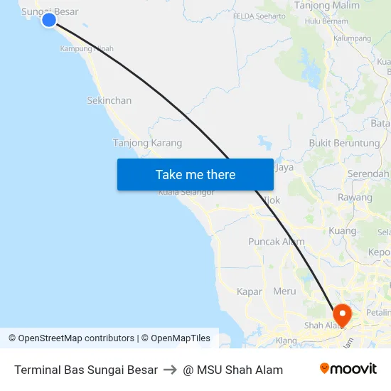 Terminal Bas Sungai Besar to @ MSU Shah Alam map