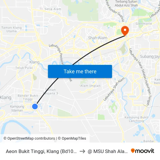 Aeon Bukit Tinggi, Klang (Bd103) to @ MSU Shah Alam map