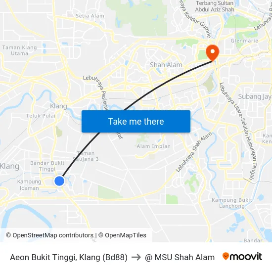 Aeon Bukit Tinggi, Klang (Bd88) to @ MSU Shah Alam map