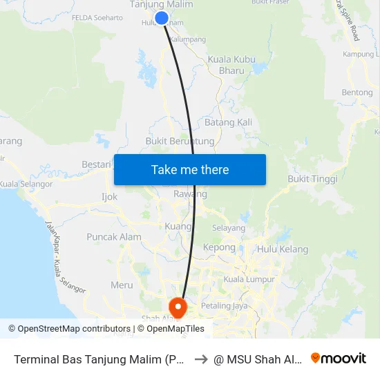 Stesen Bas Tanjung Malim (Pbp1) to @ MSU Shah Alam map