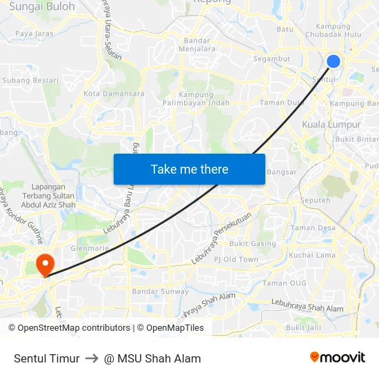 Sentul Timur to @ MSU Shah Alam map