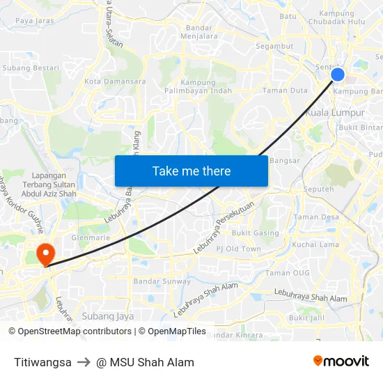 Titiwangsa to @ MSU Shah Alam map