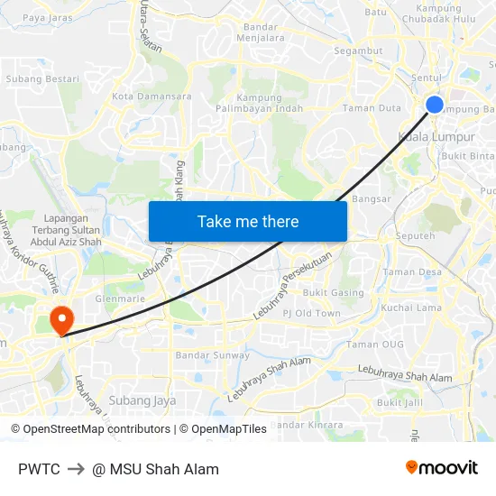 PWTC to @ MSU Shah Alam map